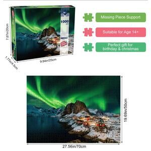 1000 Piece Jigsaw Puzzle for Adults | Northern Lights & Snowy Mountain Landscape